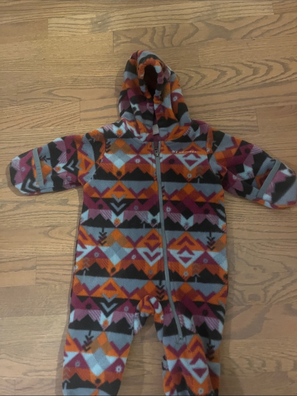 Fleece Hooded Baby One-Piece in Multicolor Aztec Pattern by Columbia